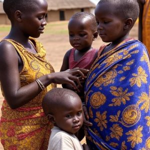 Vulnerable African children receiving support and love from Pearl Global Ministries in a community outreach setting.