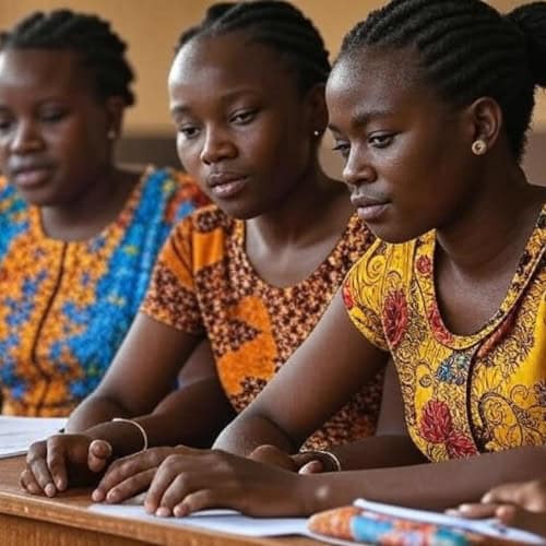Empowered African women attending a community seminar, showcasing Pearl Global Ministries' mission to support education and empowerment for women and girls in underserved communities.